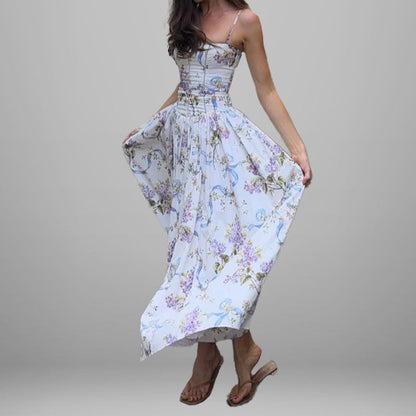 Elegant Floral Maxi Dress Casual Polyester Sundress