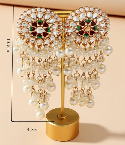 Fashion Retro Exotic Ethnic Style Exaggerated Earrings Palace Style Diamond Pearl Tassel Earrings