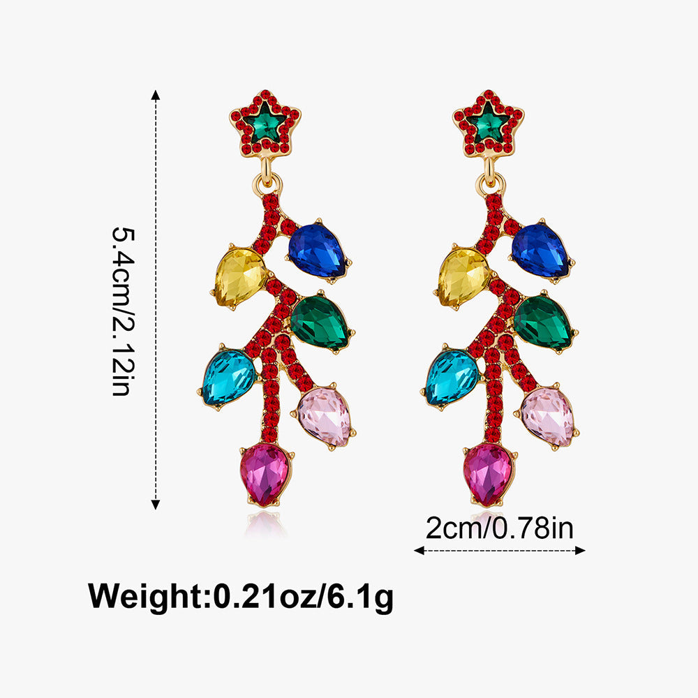 Colorful Light Bulb Rhinestone Christmas Dangle Earrings