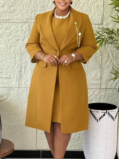 Elegant Solid Color Blazer Dress Set For Women