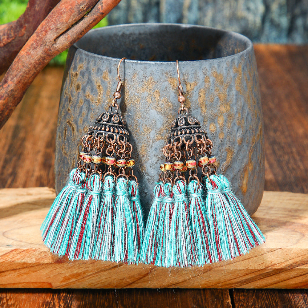 Bohemian Tassel Dangle Earrings Handmade Tribal Style