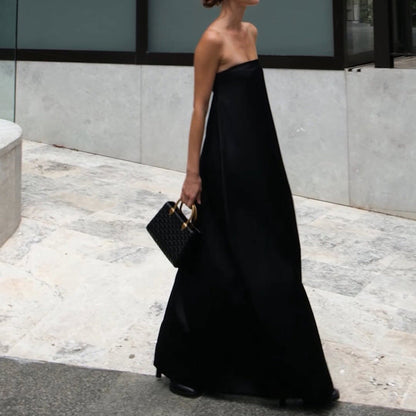 Off-The-Shoulder Backless Satin Maxi Dress