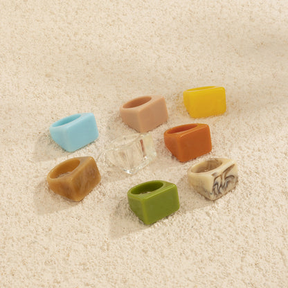 Colorful Acrylic Geometric Resin Rings Stylish Casual Accessories