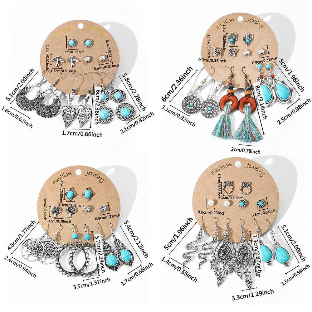 Bohemian Style Metal Earrings with Tassels and Geometric Shapes