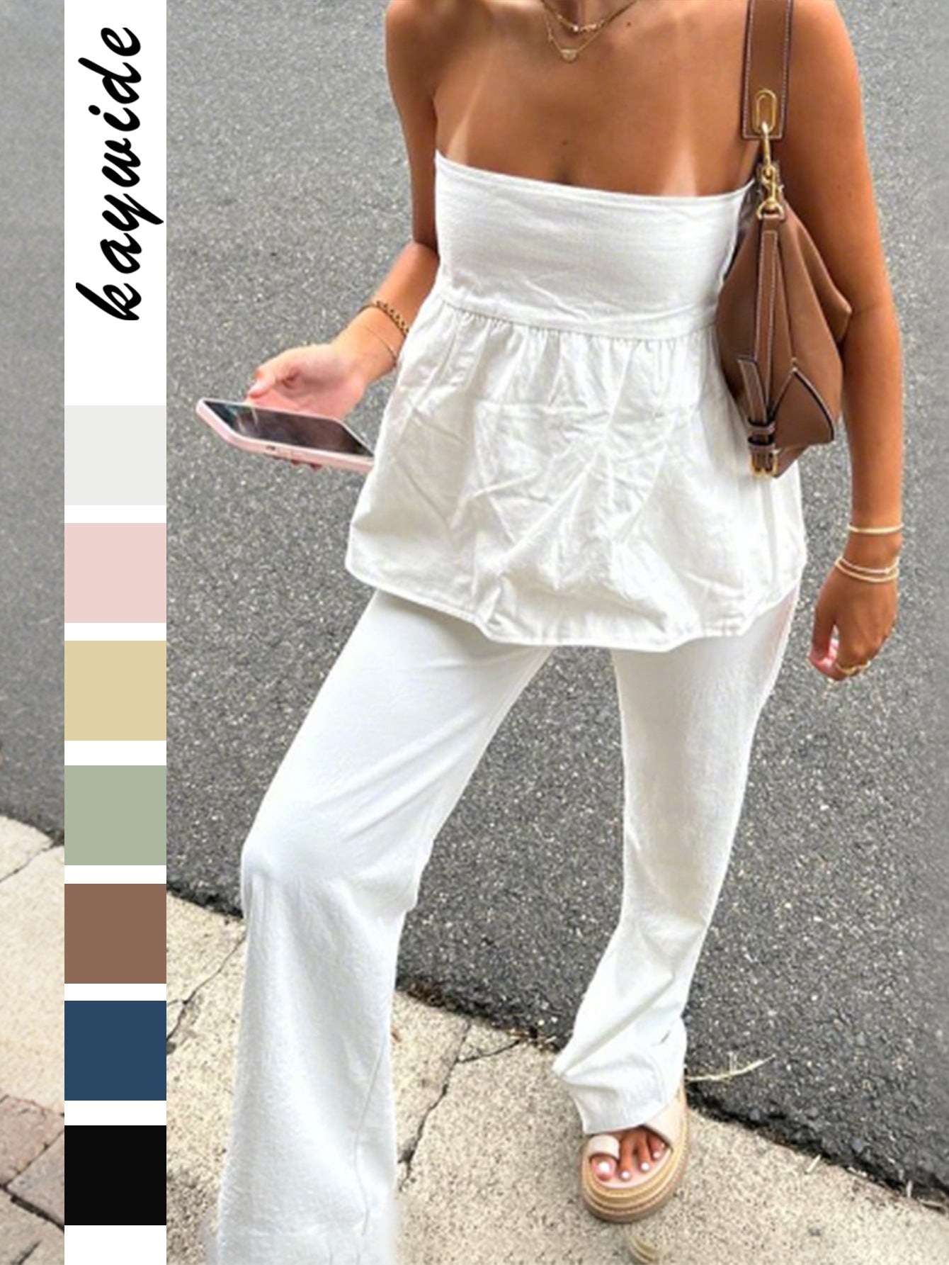 Casual Strapless Top and Straight Leg Pants Set