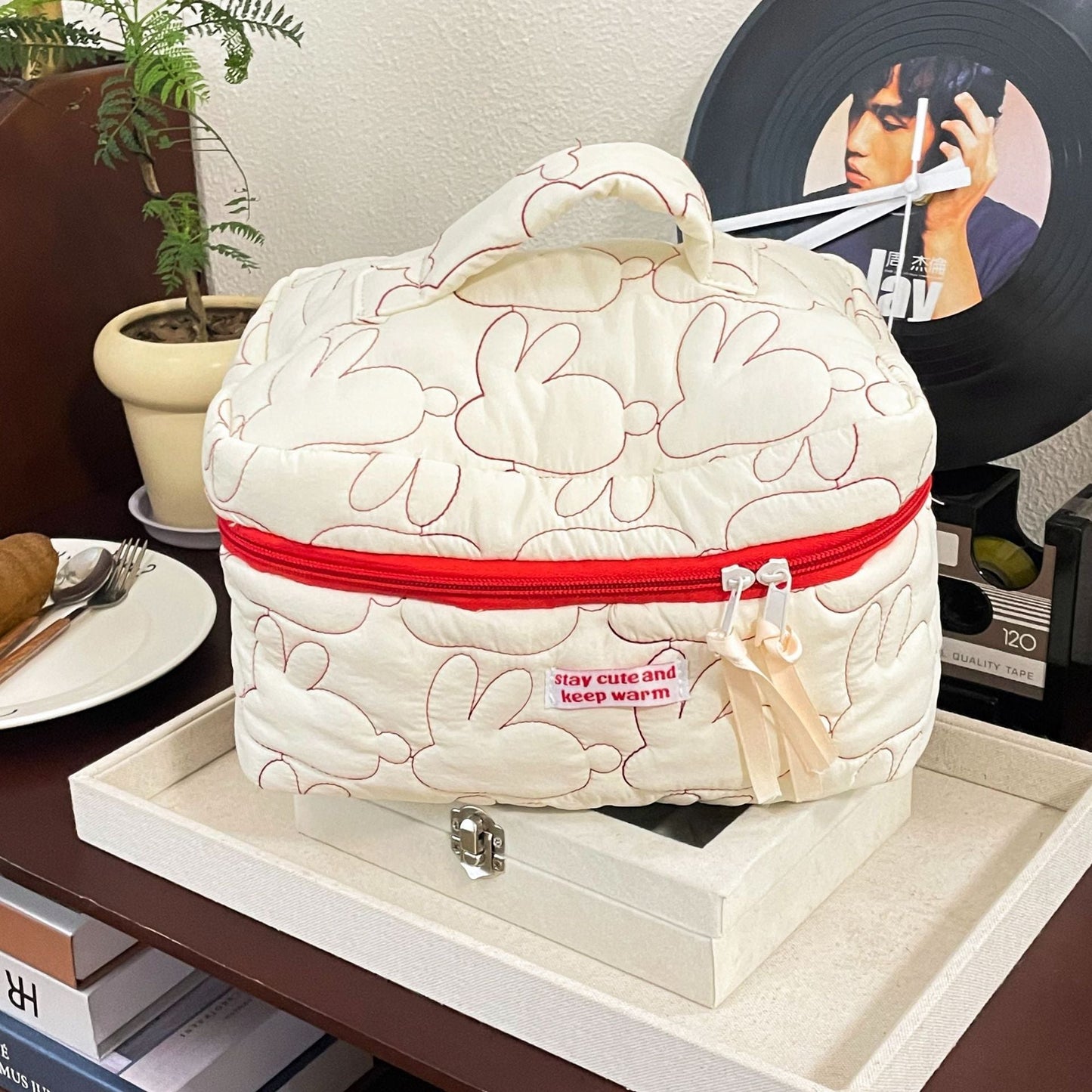 Cute Embroidered Rabbit Soft Make Up Bag