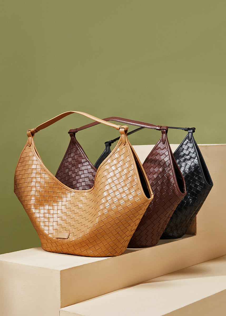 Woven Leather Shoulder Hobo Bag Soft Cowhide