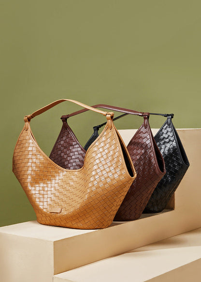 Woven Leather Shoulder Hobo Bag Soft Cowhide