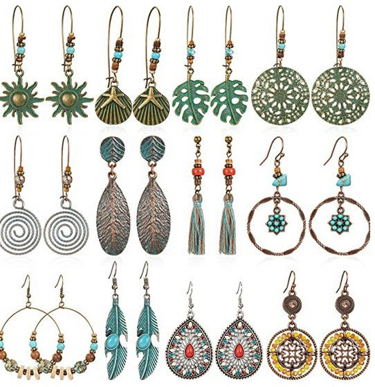 Bohemian Turquoise Earrings Vintage Style Geometric Alloy Earrings