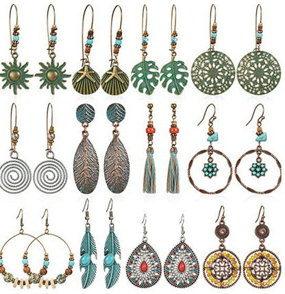 Bohemian Turquoise Earrings Vintage Style Geometric Alloy Earrings