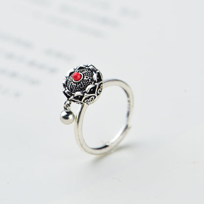 Lotus Six-Character Mantra Scripture Rotating Ring Lucky Turn Ring National Style Enamel Colored Burning Blue Ring