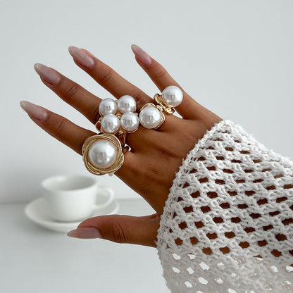 Irregular Metal Shine Rings For Women With Baroque Pearl Design