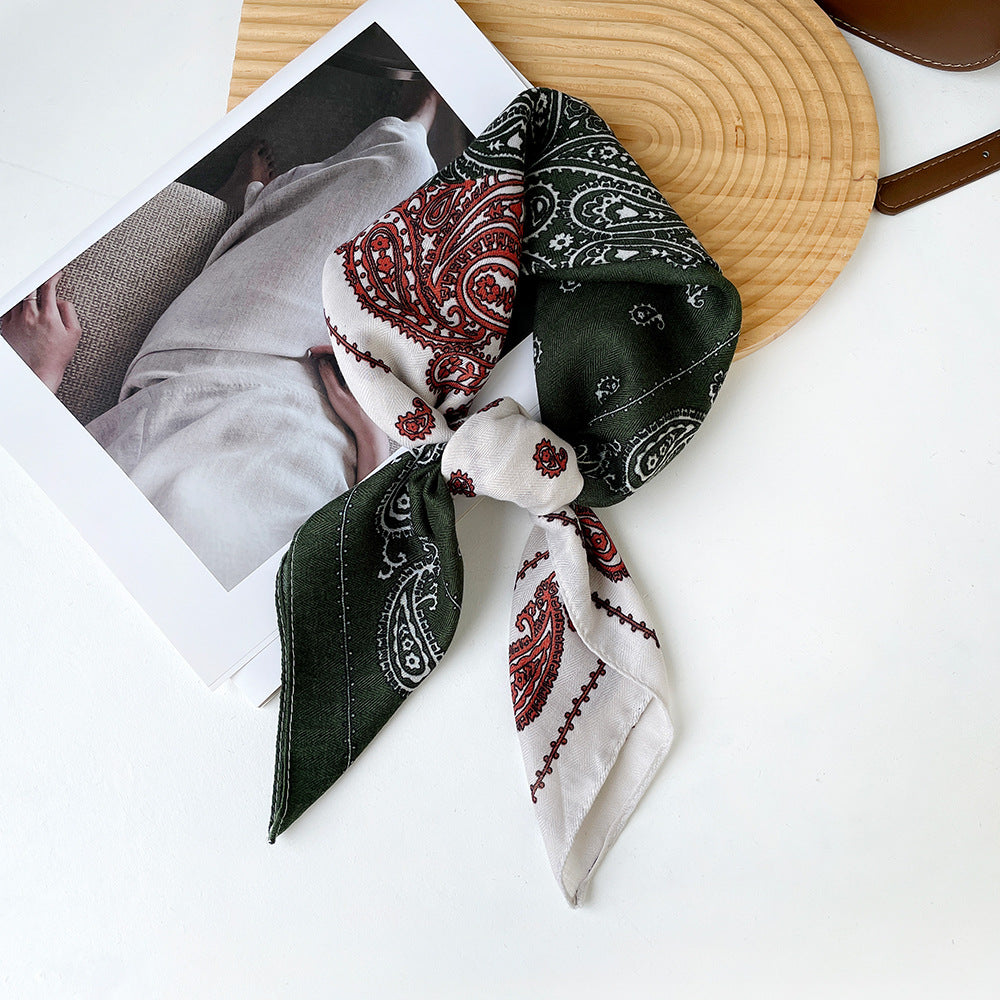 Splicing Print Vintage Square Silk Scarf