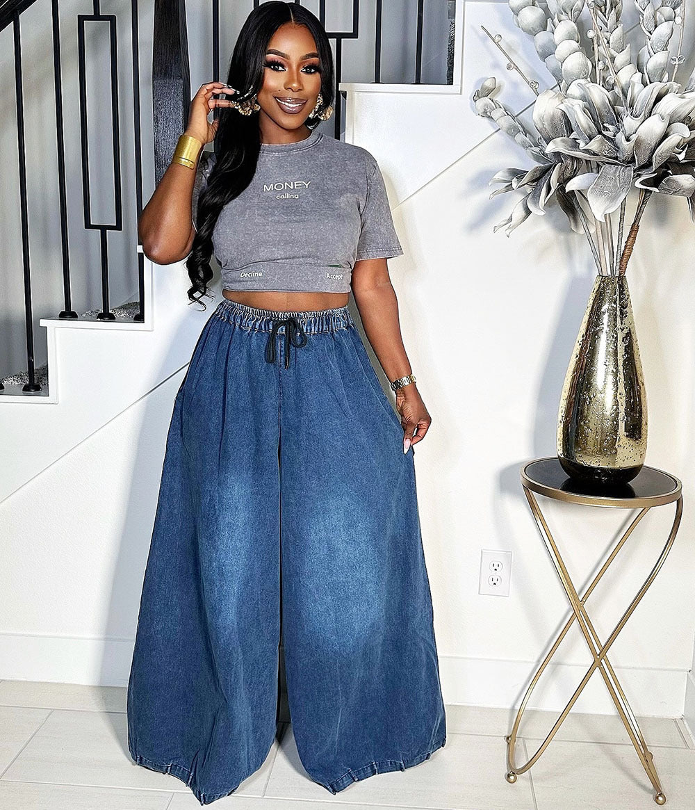 Trendy Women'S Loose Denim Wide Leg Pants