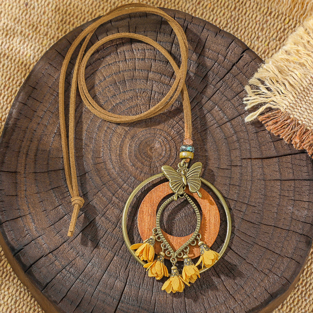 Trendy Ethnic-Inspired Butterfly Flower Necklace With Tassels