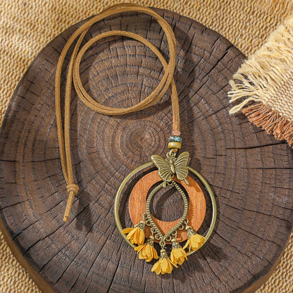 Trendy Ethnic-Inspired Butterfly Flower Necklace With Tassels
