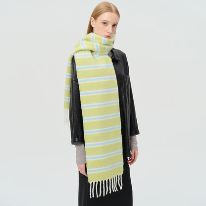 Color Block Striped Scarf with Fringes Stylish Warm Scarf