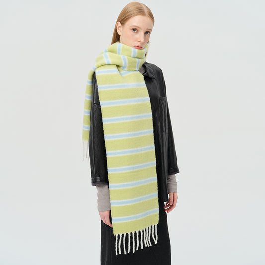 Color Block Striped Scarf with Fringes Stylish Warm Scarf
