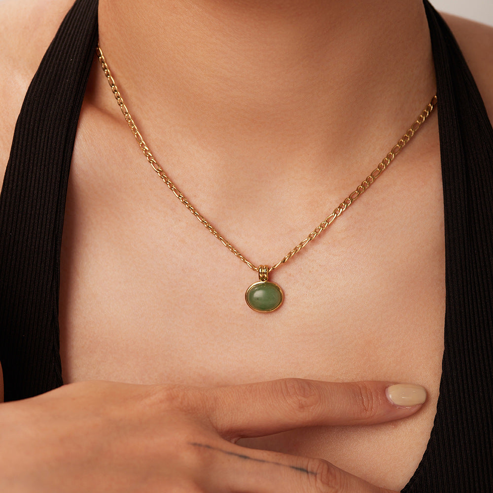 Green Gemstone Pendant Vintage Necklace
