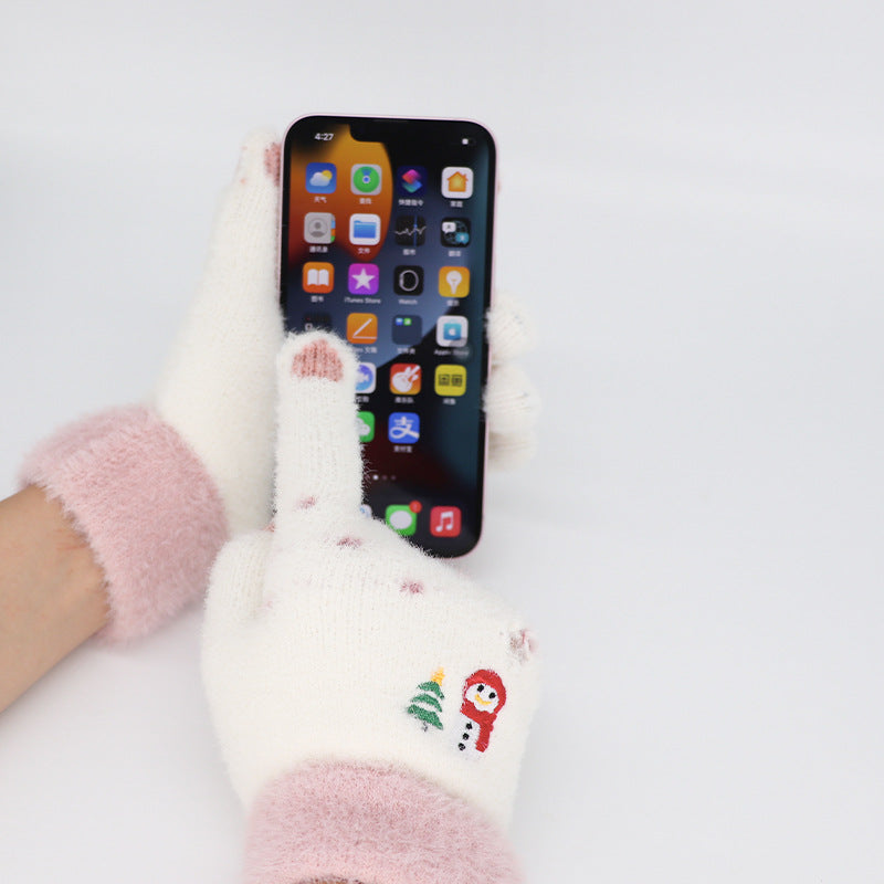 Winter Touchscreen Knit Gloves Cute Snowman Design Warm and Cozy