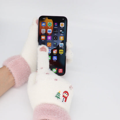 Winter Touchscreen Knit Gloves Cute Snowman Design Warm and Cozy