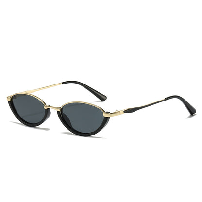 Oval Frame Metallic Sunglasses Stylish UV400 Protection