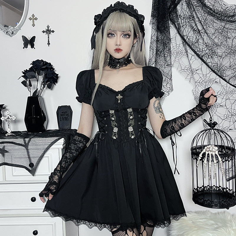 Roses Lace A-Line Dress Summer Casual Street Style