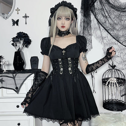 Roses Lace A-Line Dress Summer Casual Street Style