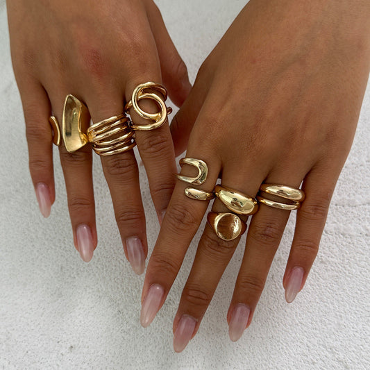 Geometric Metal Cross-Ring Set Trendy Hip-Hop Style