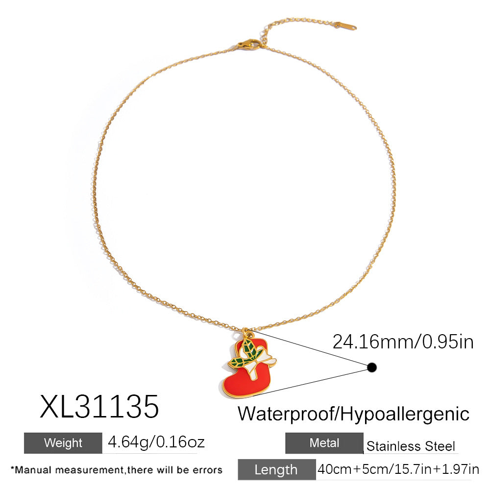 Cartoon Santa Claus Bell Pendant Stainless Steel DIY Necklace and Bracelet Set