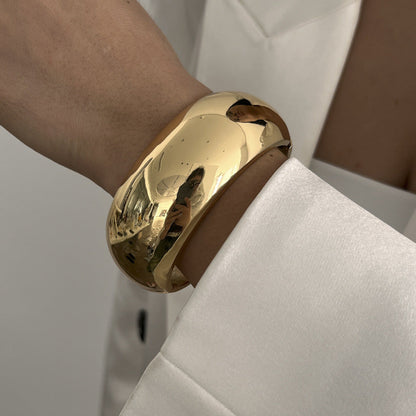 Geometric Metal Cuff Bracelet With Spring Closure - Unique Modern Design