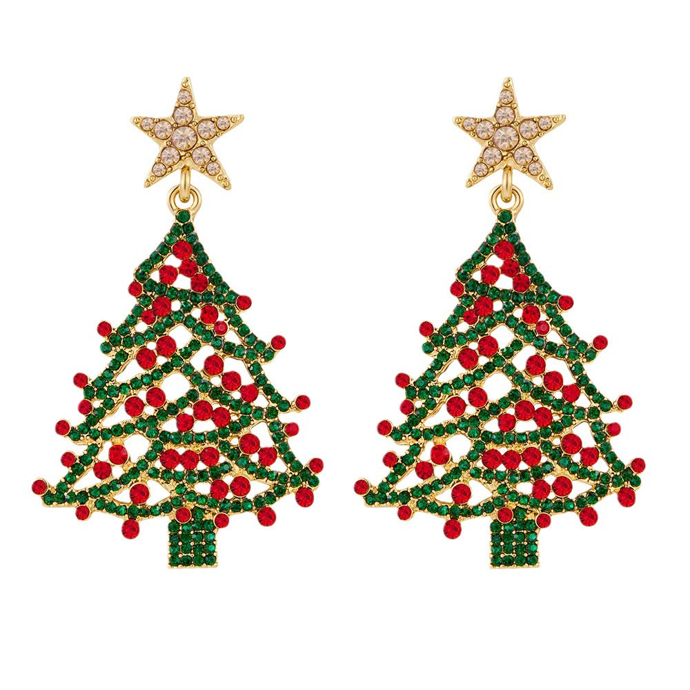 Stylish Hollow Rhinestone Christmas Tree Dangle Earrings