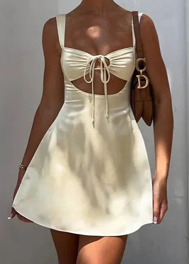 Cutout Tie Front Mini Dress In Apricot Fabric