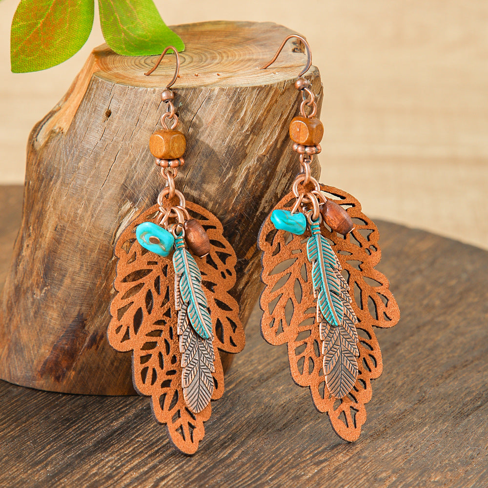 Bohemian Style Leaf Earrings Trendy Zinc Alloy Jewelry