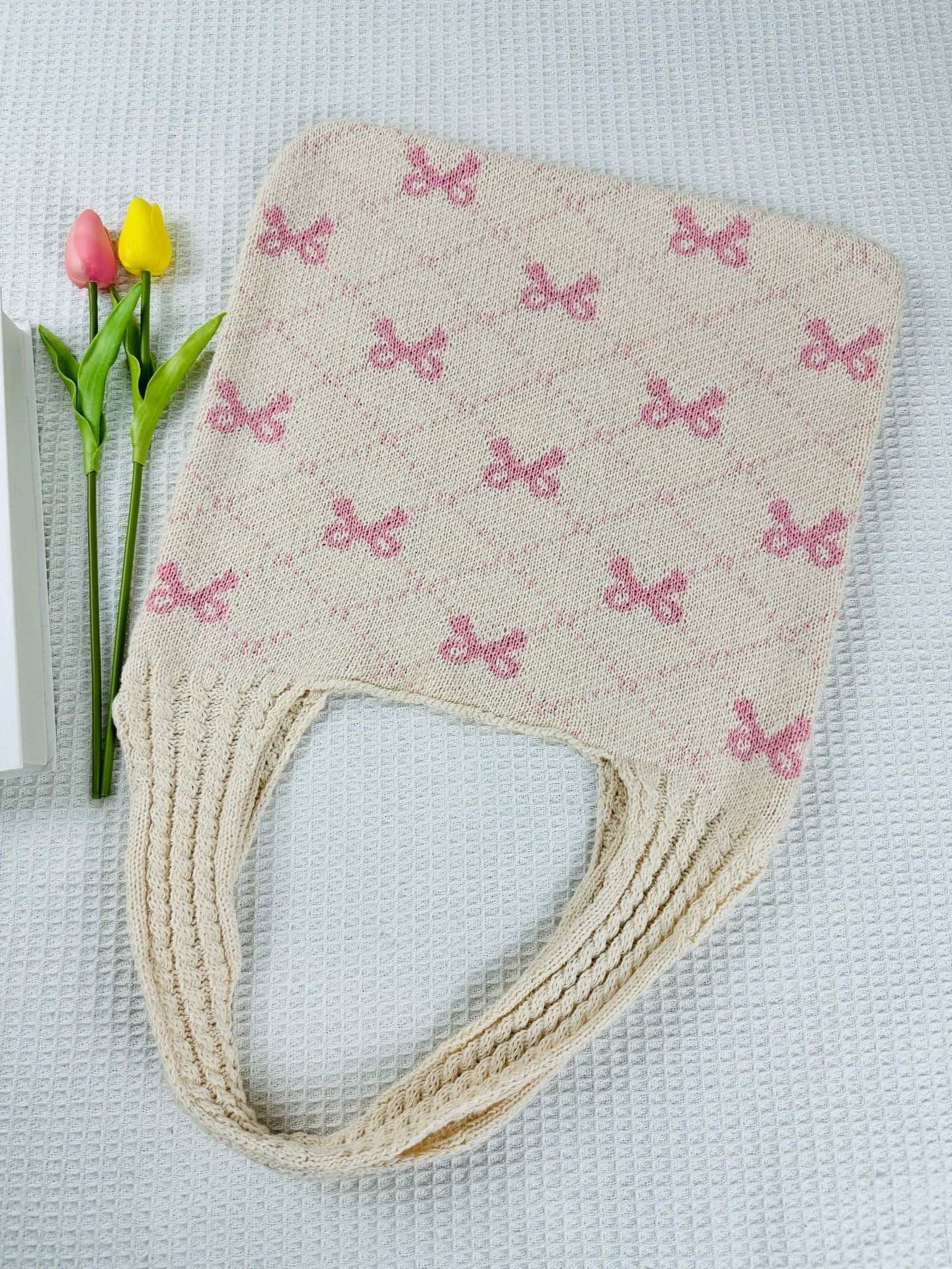 Bows Print LargeÂ Capacity Knit Shoulder Bag