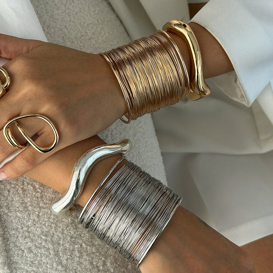 Stylish Punk Metal Wire Open Bangle Vintage Wide Irregular Bracelet