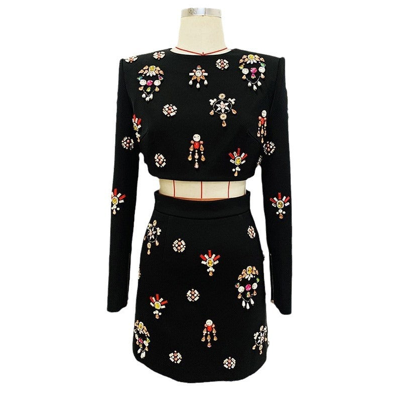 Fashionable Beaded Short Jacket And Skirt Set