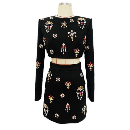 Fashionable Beaded Short Jacket And Skirt Set