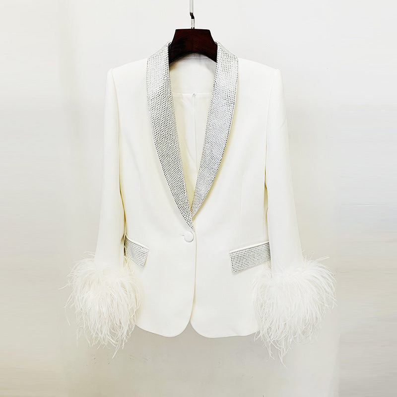 Luxury Ostrich Feather Blazer And Trouser Set