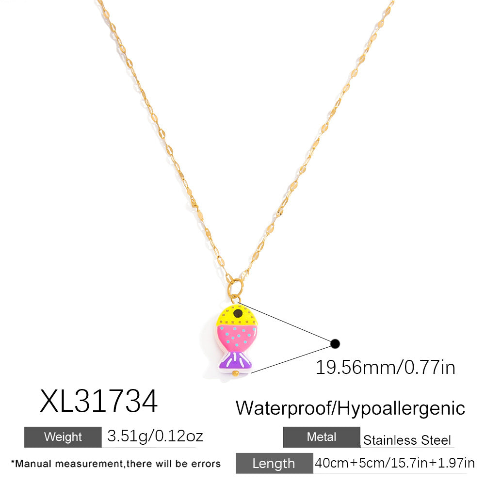 Ocean Series Crab Glass Pendant Necklace 18K Gold Plated