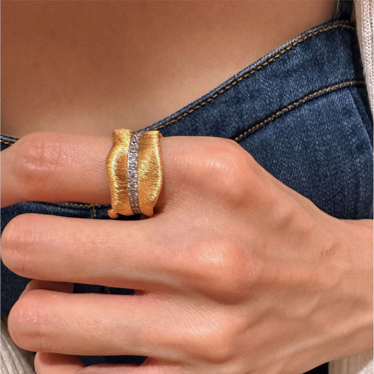 Vintage Irregular Wide Rhinestone Rings