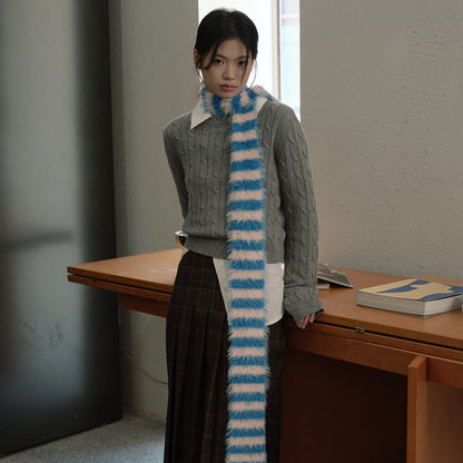 Knitted Striped Scarf Soft Faux Mink for Women