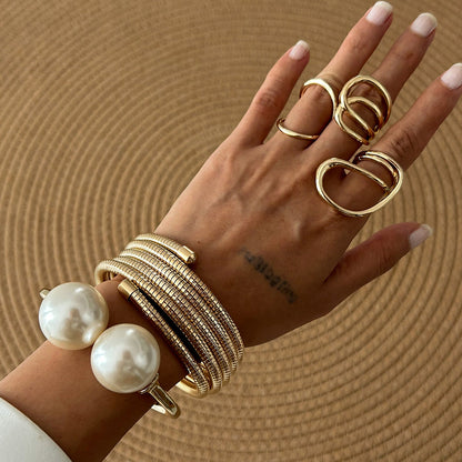 Trendy Multi-Layer Pearl Bracelet Set with Alloy Finish