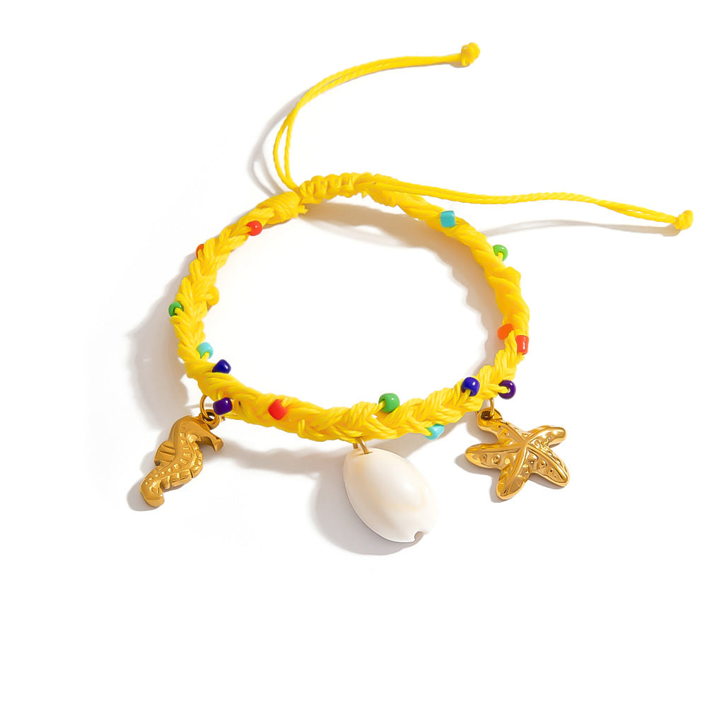 Bohemian Adjustable Shell and Starfish Pendant Bracelet