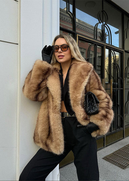 Plush Faux Fur Coat Brown Relaxed Silhouette