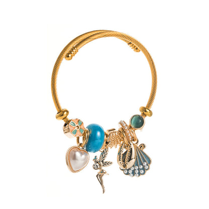 Gold Adjustable Pearl Shell Heart Bracelet For Women
