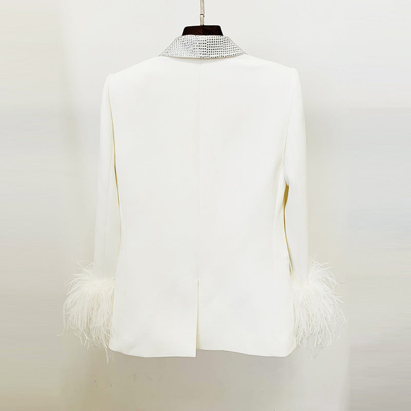 Luxury Ostrich Feather Blazer And Trouser Set