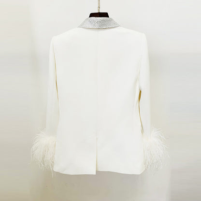 Luxury Ostrich Feather Blazer And Trouser Set