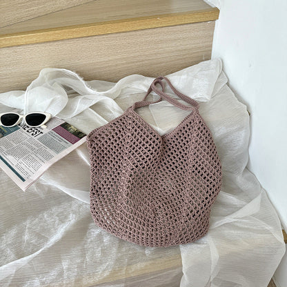 Large Capacity Hollow Cotton Rope Bag Casual Fashion Shoulder Bag