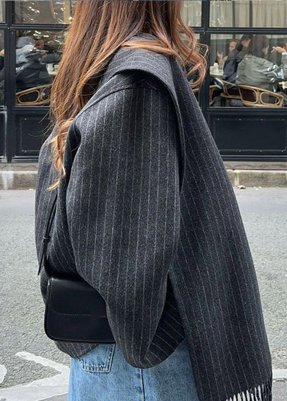 Pinstripe Scarf Coat Soft Structured Fabric